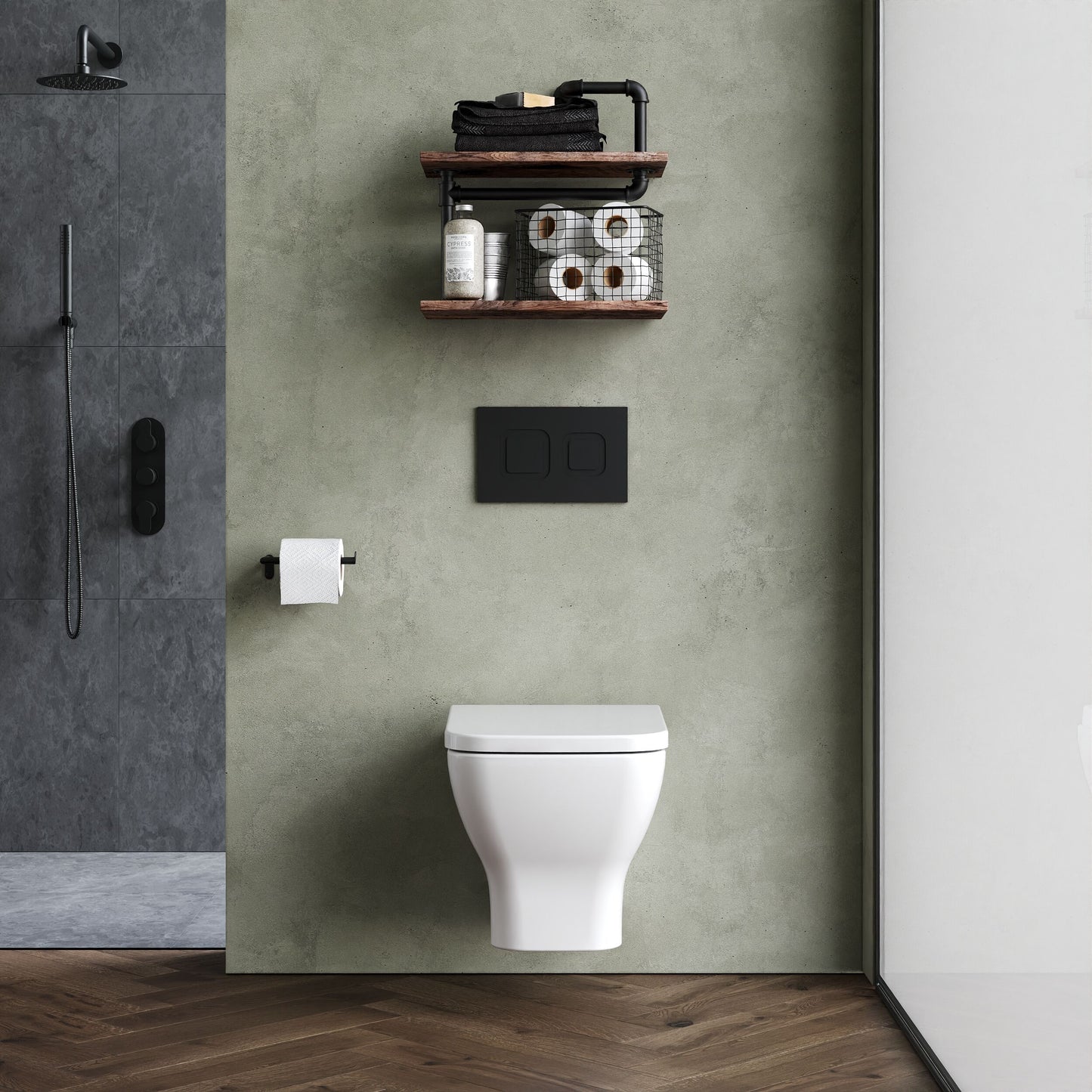 [BCFR441] Hilderstone Modern Wall Hung Toilet Pan with Soft Close Seat - Lifestyle 1
