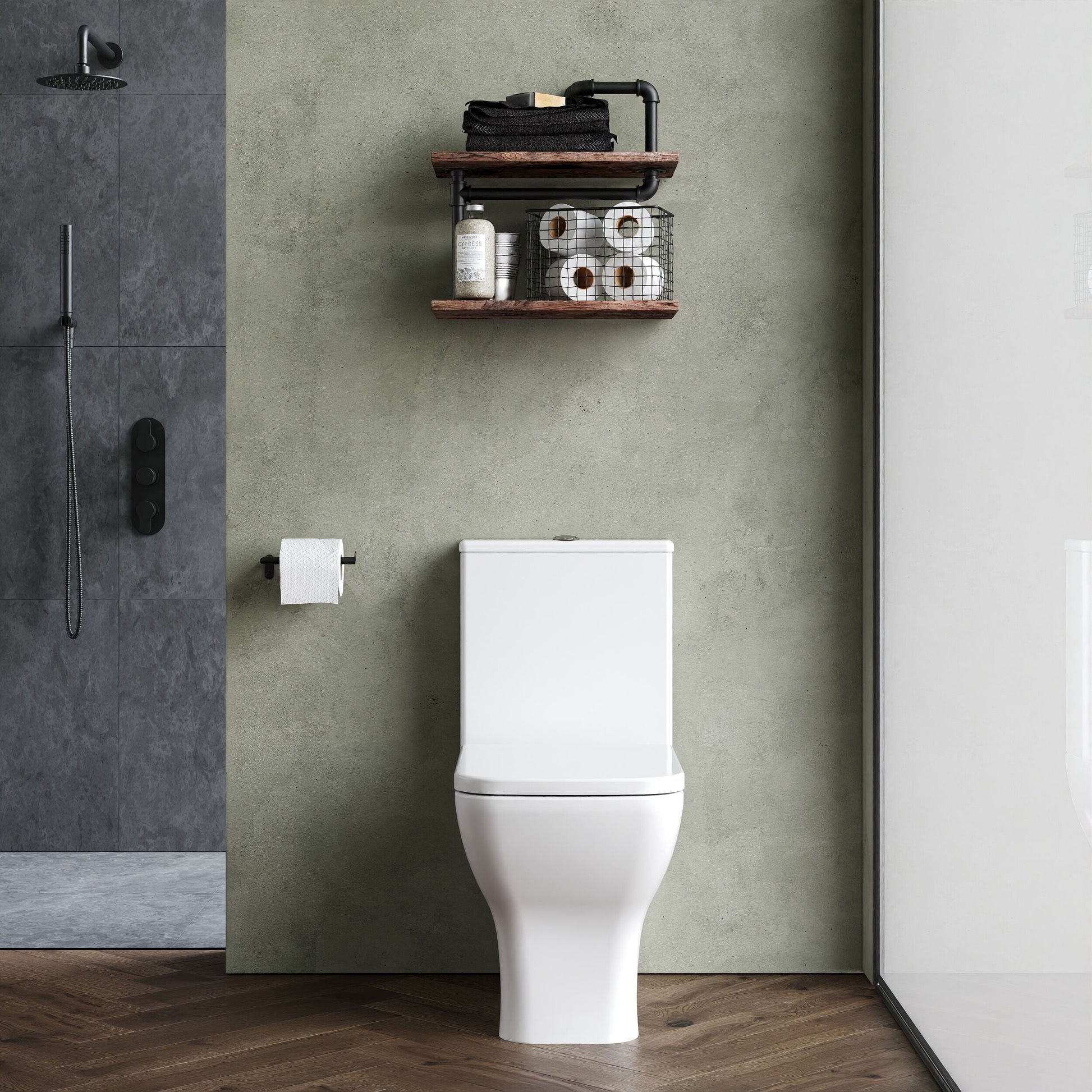 [BCFR451] Hilderstone Modern Rimless Flush to Wall Close Coupled Toilet and Soft Close Seat - Lifestyle 1