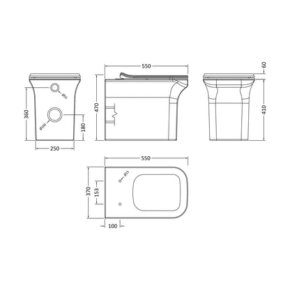 [BCFR506] Hilderstone Modern Back to Wall Toilet Pan with Soft Close Seat - Technical Drawing