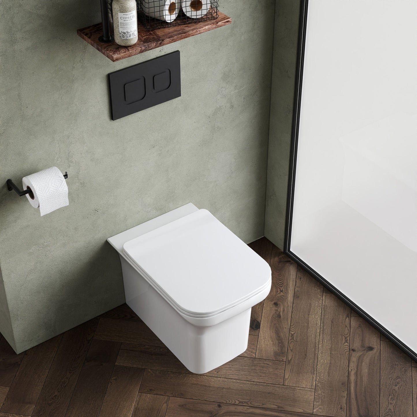 [BCFR506] Hilderstone Modern Back to Wall Toilet Pan with Soft Close Seat - Lifestyle 2