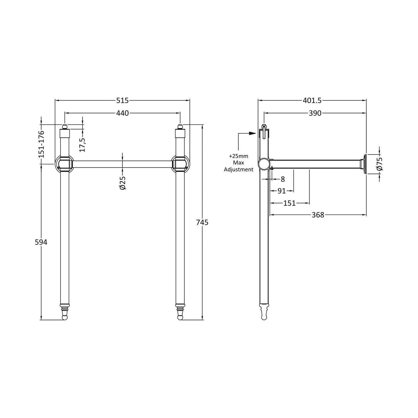 [BCHA001A] Harrington Washstand - Technical Drawing