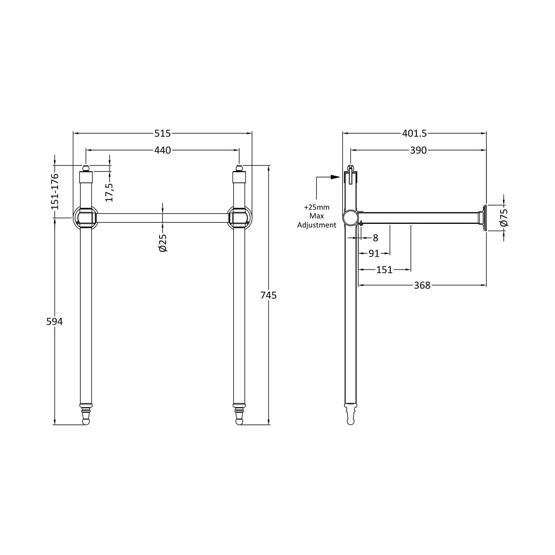 [BCHA001A] Harrington Washstand - Technical Drawing