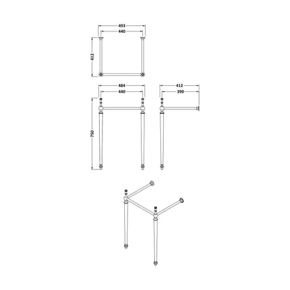 [BCHA002A] Luxury Traditional Basin Stand - Technical Drawing