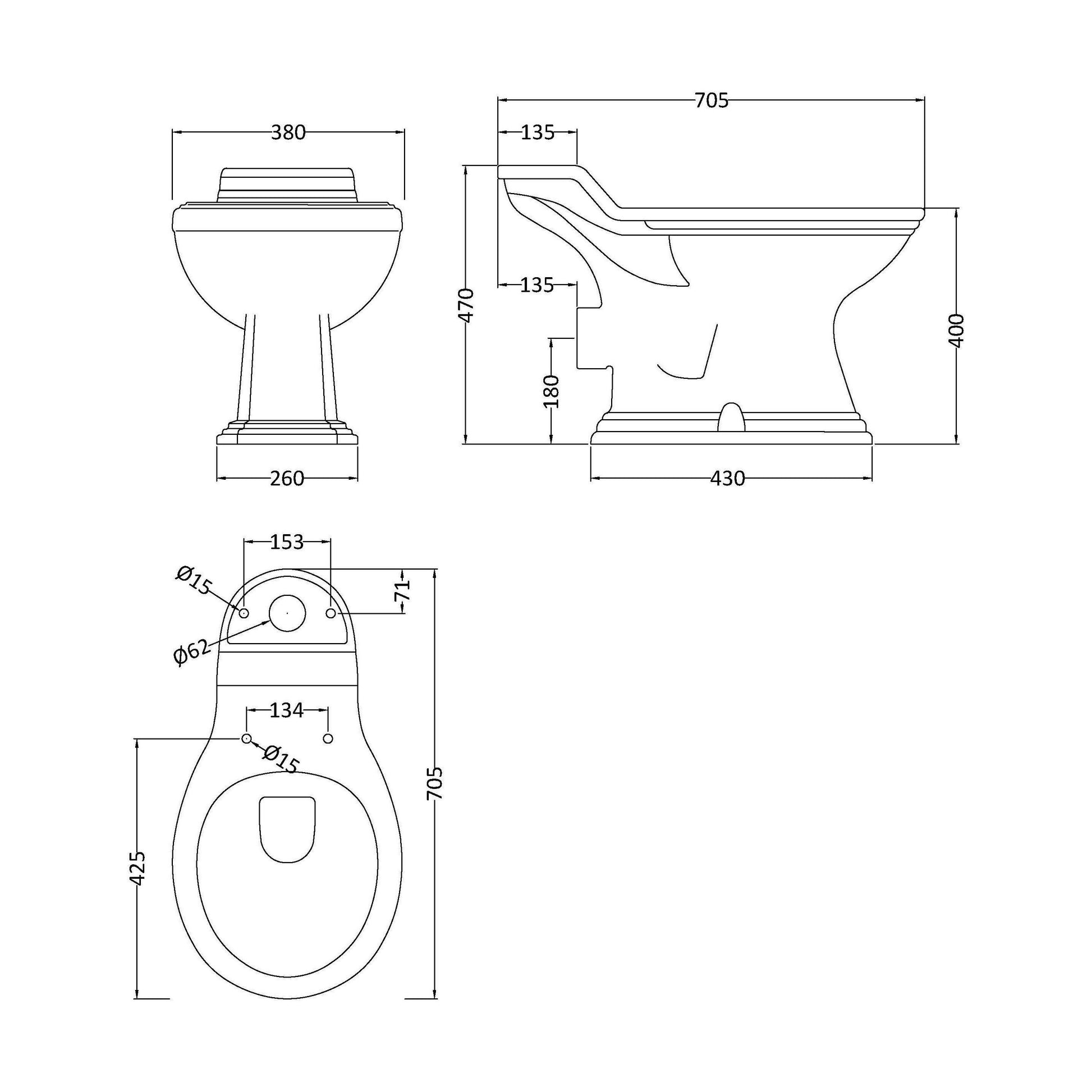 [BCHA100] Toilet Pan C/C (Excluding Seat) - Technical Drawing