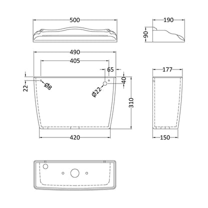 [BCHA101] Toilet Cistern Chrome Lever & Fttg - Technical Drawing