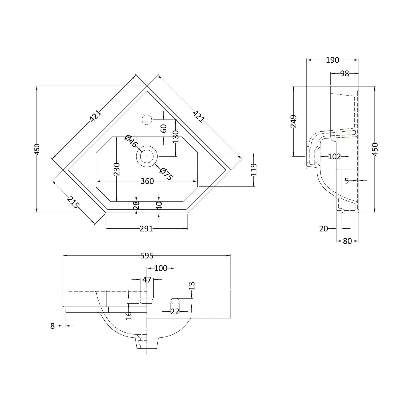 [BCHA809] Corner Basin 1TH - Technical Drawing
