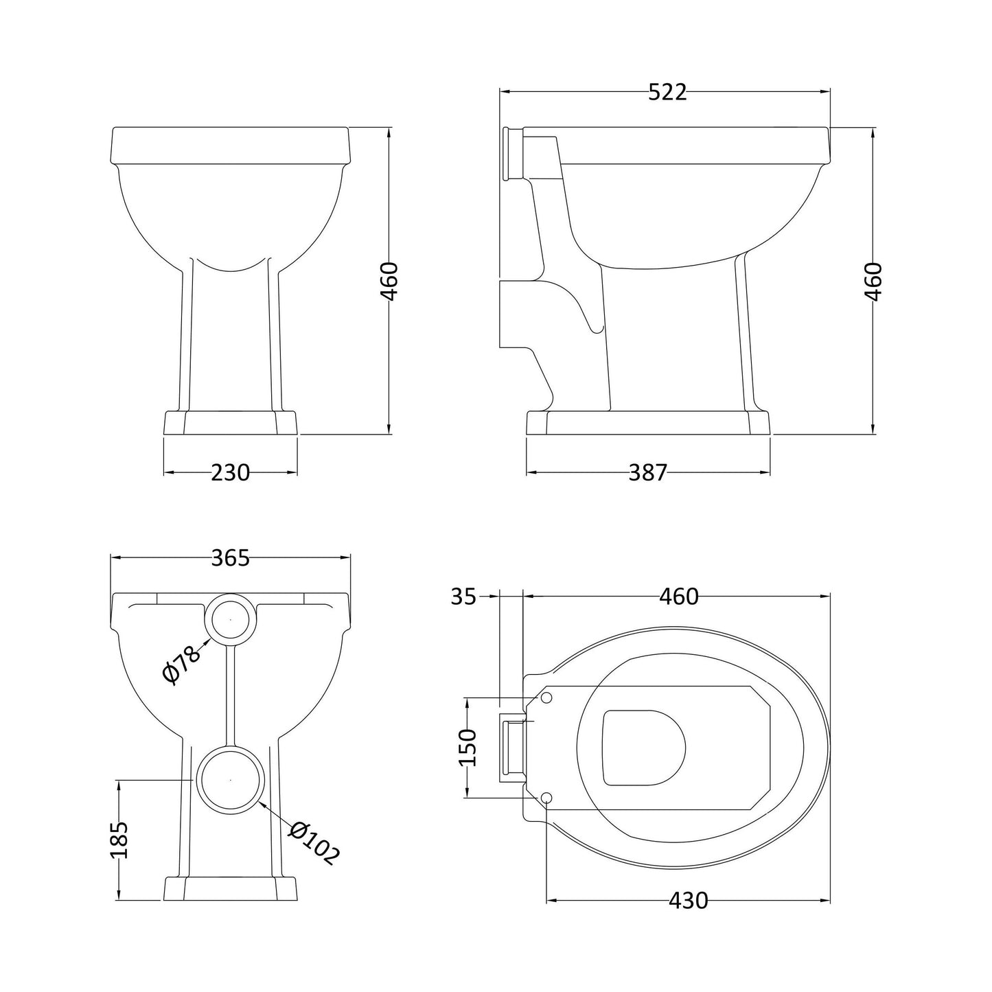 [BCHA860] Comfort Height High/Low Pan Exc Seat - Technical Drawing