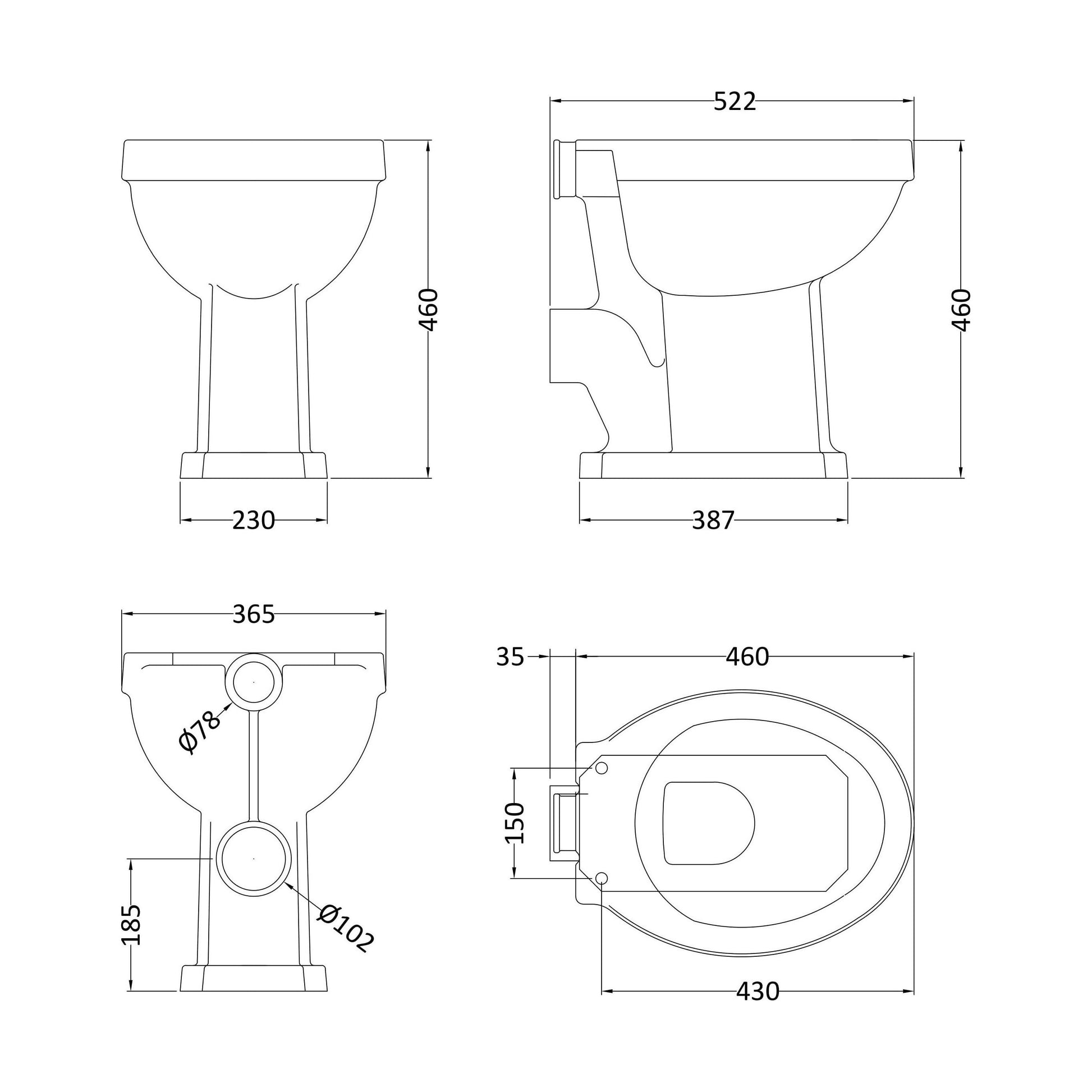 [BCHA860] Comfort Height High/Low Pan Exc Seat - Technical Drawing