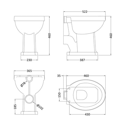 [BCHA860] Comfort Height High/Low Pan Exc Seat - Technical Drawing