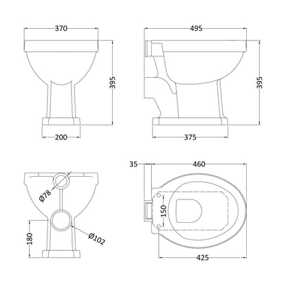 [BCHA870] High/Low Level Pan (Excluding Seat) - Technical Drawing