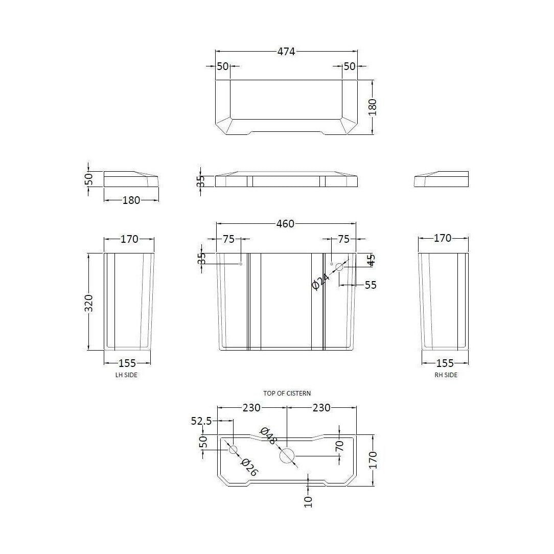[BCHA871B] Low Level Cistern B Ceramic Lever Ftgs - Technical Drawing