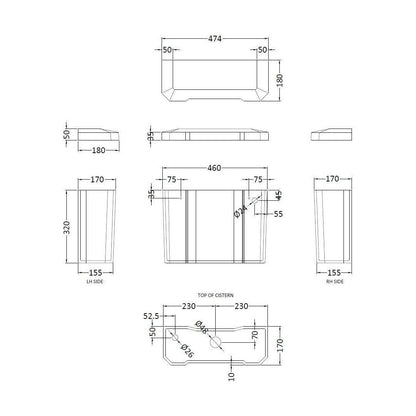 [BCHA871B] Low Level Cistern B Ceramic Lever Ftgs - Technical Drawing