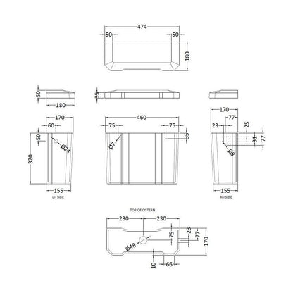 [BCHA872B] High Level Cistern B (Inc' Fittings) - Technical Drawing