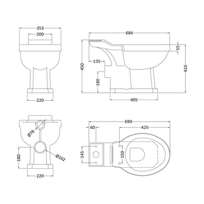 [BCHA880] Toilet Pan C/C (Excluding Seat) - Technical Drawing