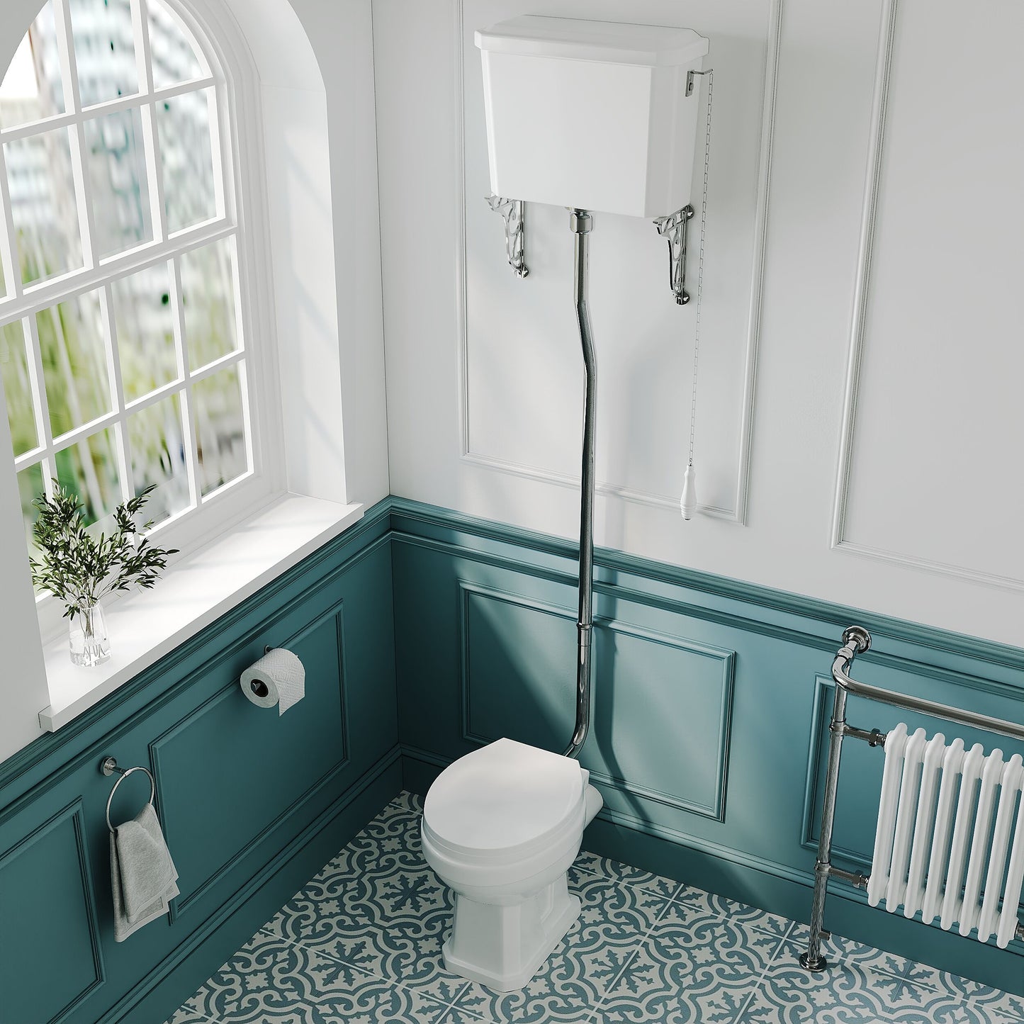 [BCKI002] Traditional High Level Toilet Pan, Cistern, Flush Pipe Kit  - White - Lifestyle 2
