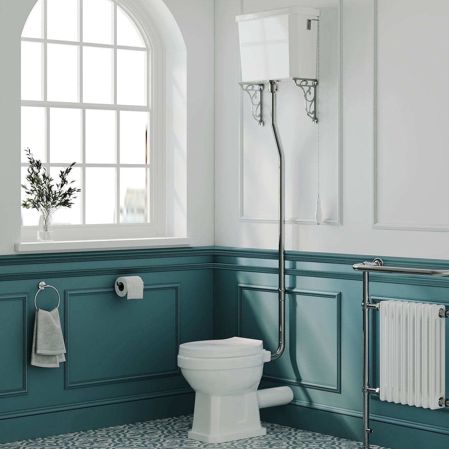 [BCKI002] Traditional High Level Toilet Pan, Cistern, Flush Pipe Kit  - White - Lifestyle 3