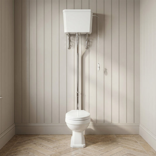 [BCKI002] Madeley Classic High Level Toilet Pan with Cistern and Flush Pipe Kit - Silo
