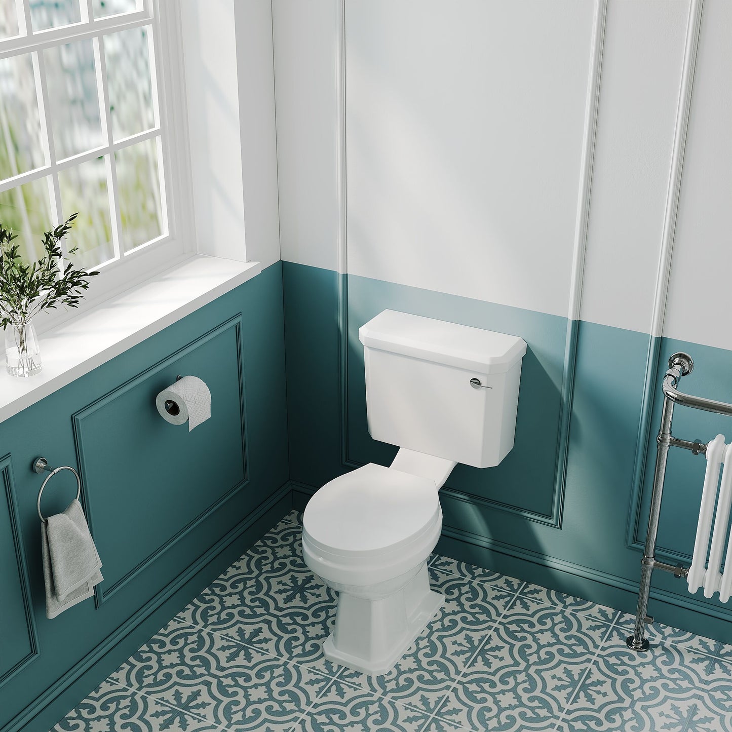 [BCKI003] Madeley Traditional White Close Coupled Bathroom Toilet with Cistern & Soft Close Seat - 470mm - Lifestyle 2