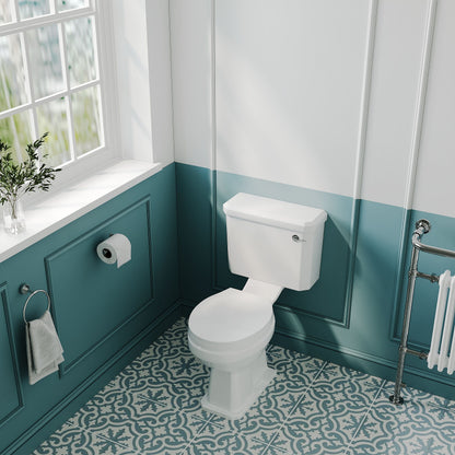 [BCKI003] Madeley Traditional White Close Coupled Bathroom Toilet with Cistern & Soft Close Seat - 470mm - Lifestyle 2
