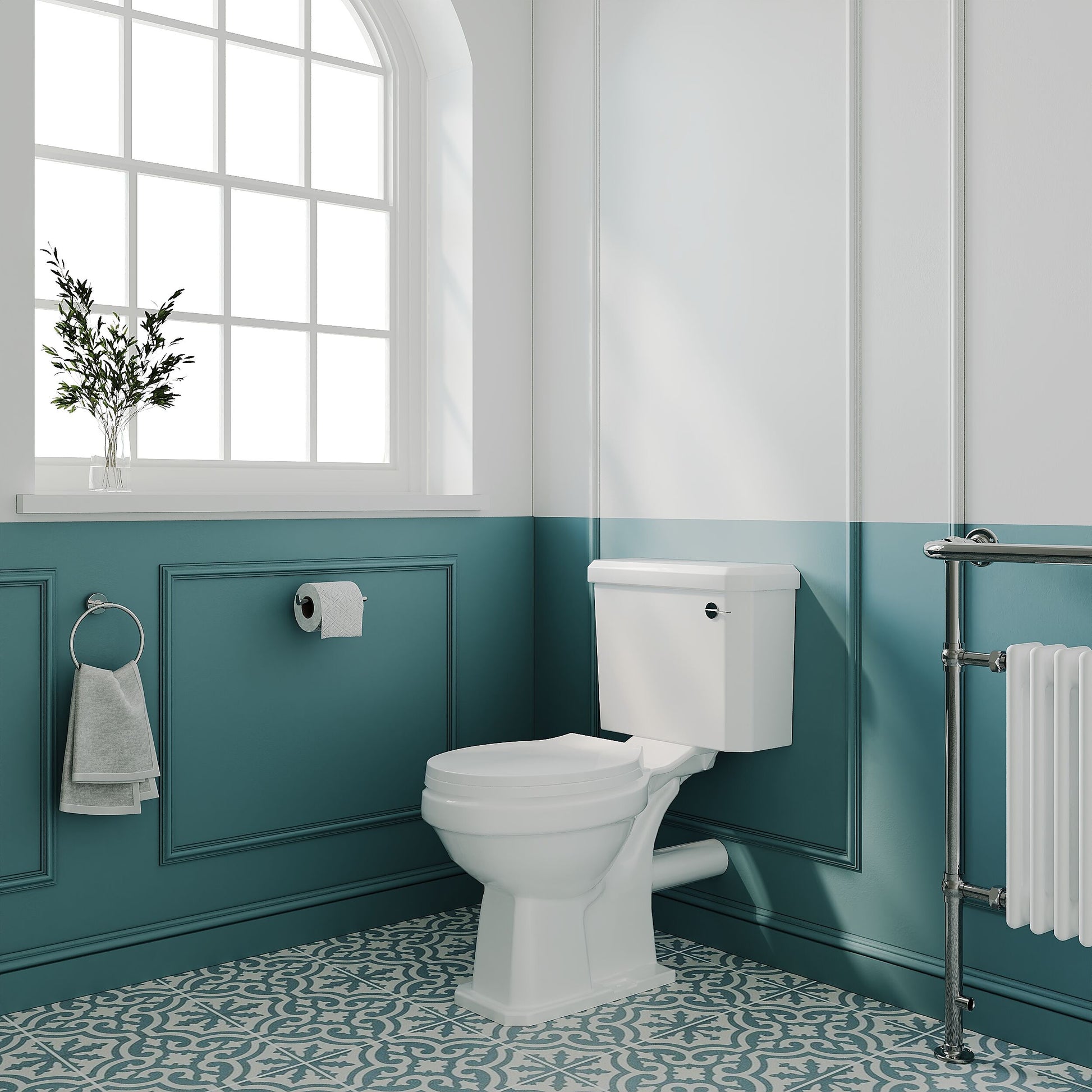 [BCKI003] Madeley Traditional White Close Coupled Bathroom Toilet with Cistern & Soft Close Seat - 470mm - Lifestyle 3