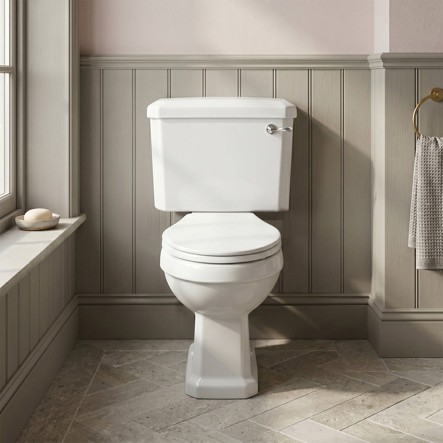 [BCKI003] Madeley Close Coupled Toilet Pan, Cistern and Soft Close Seat - 820mm x 470mm - Silo
