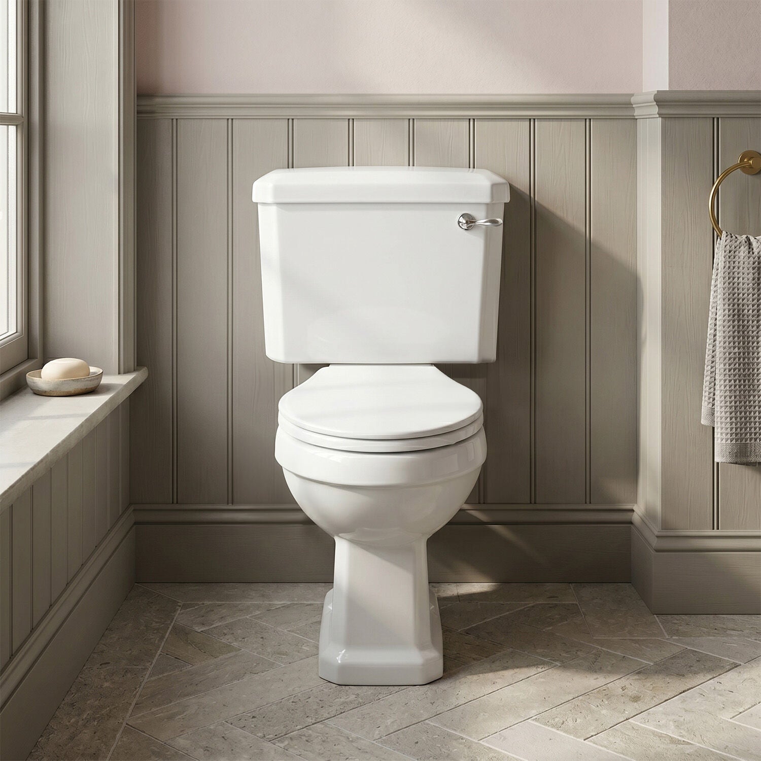 [BCKI003] Madeley Close Coupled Toilet Pan, Cistern and Soft Close Seat - 820mm x 470mm - Silo