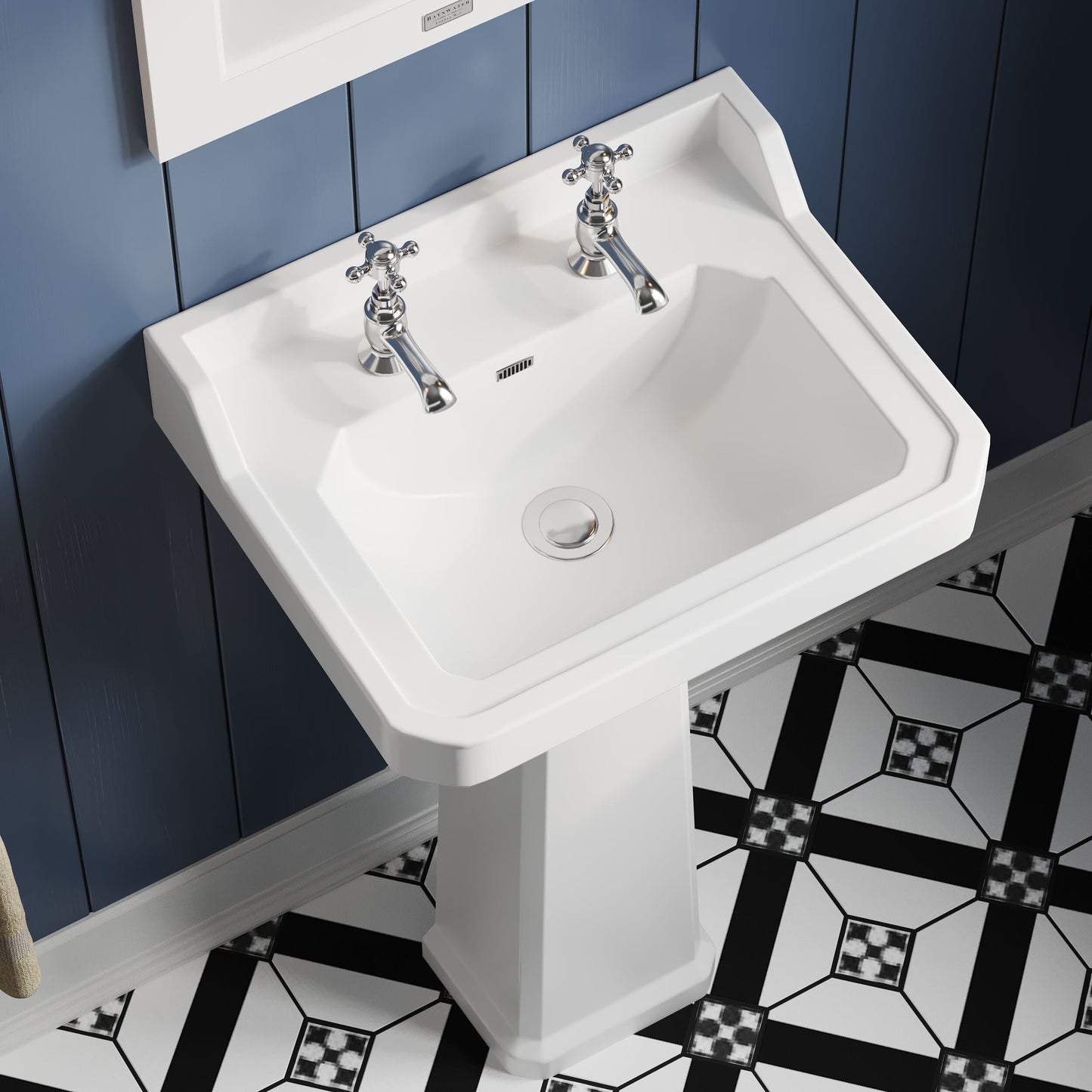 [BCKI004] Madeley Traditional 2 Tap Hole Ceramic Bathroom Basin Sink & Full Pedestal - 560mm - Lifestyle 2