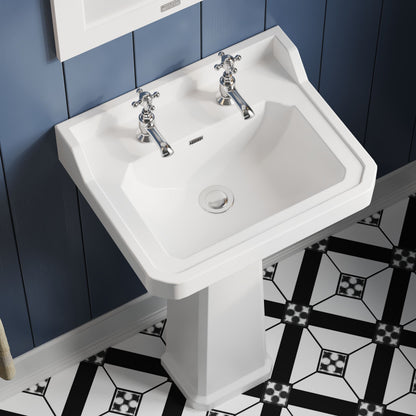 [BCKI004] Madeley Traditional 2 Tap Hole Ceramic Bathroom Basin Sink & Full Pedestal - 560mm - Lifestyle 2