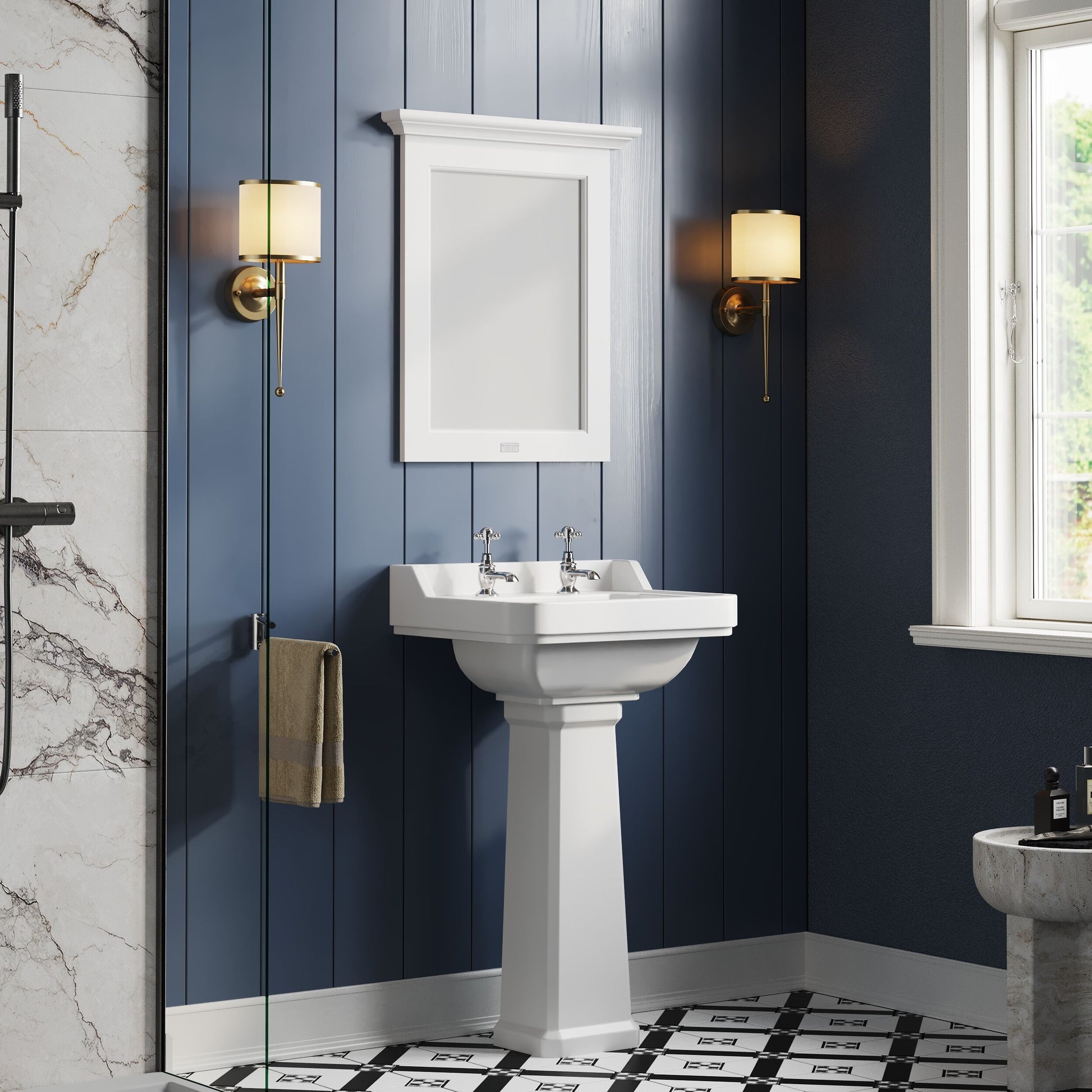 [BCKI004] Madeley Traditional 2 Tap Hole Ceramic Bathroom Basin Sink & Full Pedestal - 560mm - Lifestyle 3