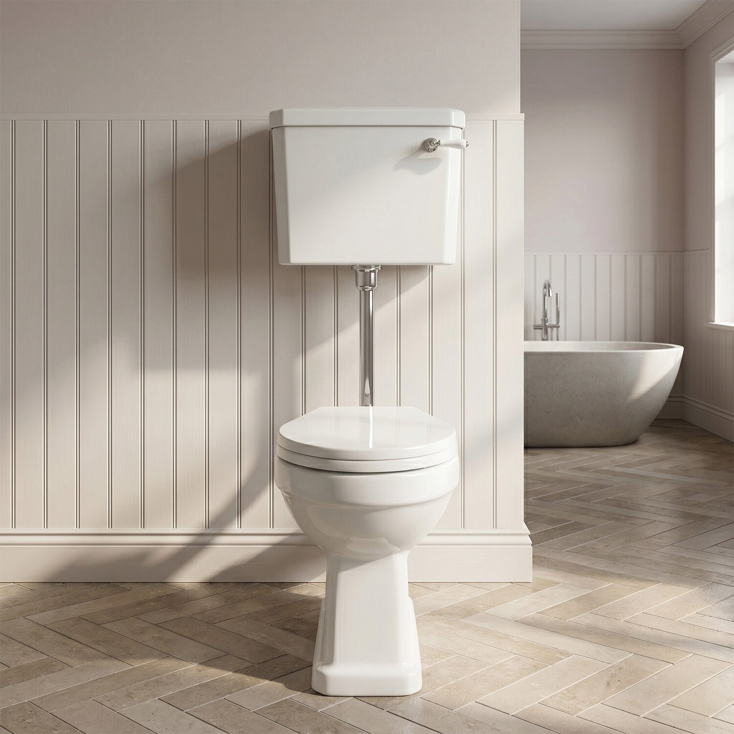 [BCKI005] Madeley Traditional Toilet with Low Level Cistern, Flush Pipe Kit and Soft Close Toilet Seat - Silo