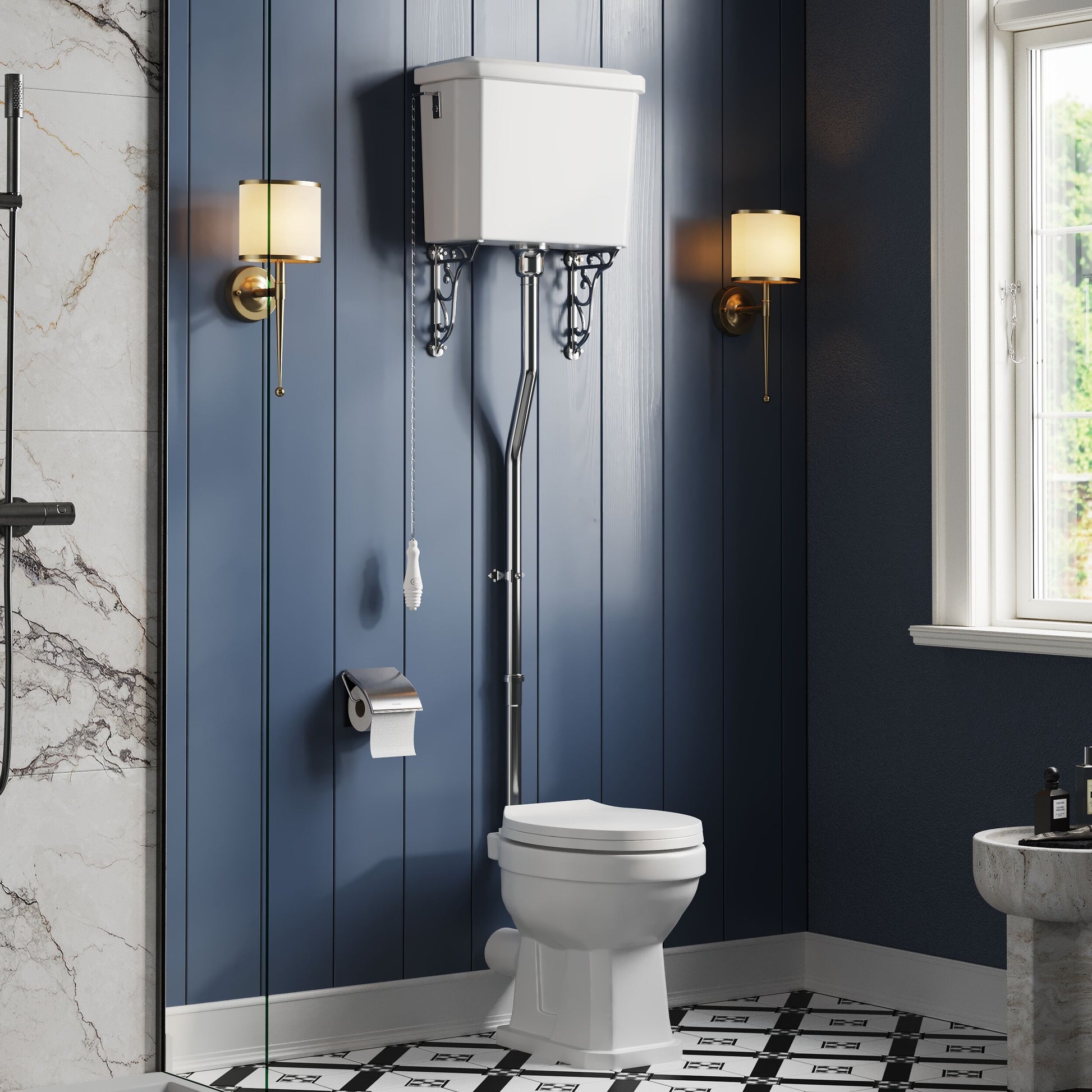 [BCKI006] Madeley Traditional Toilet with High Level Cistern, Flush Pipe Kit and Soft Close Toilet Seat - Lifestyle 3