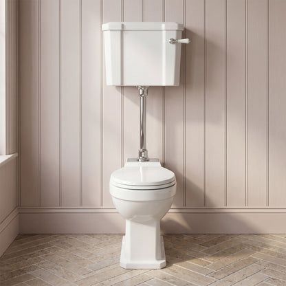 [BCKI009] Madeley Traditional Comfort Height Toilet with Mid Level Cistern, Flush Pipe Kit and Soft Close Toilet Seat - Silo
