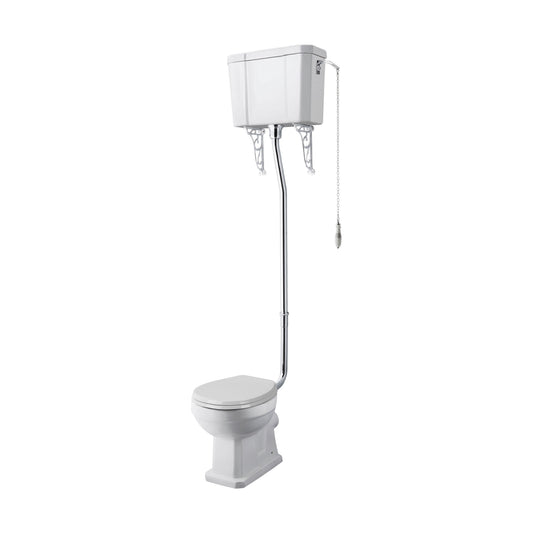 [BCKI010] Madeley Traditional Comfort Height Toilet with High Level Cistern, Flush Pipe Kit and Soft Close Toilet Seat - Cutout