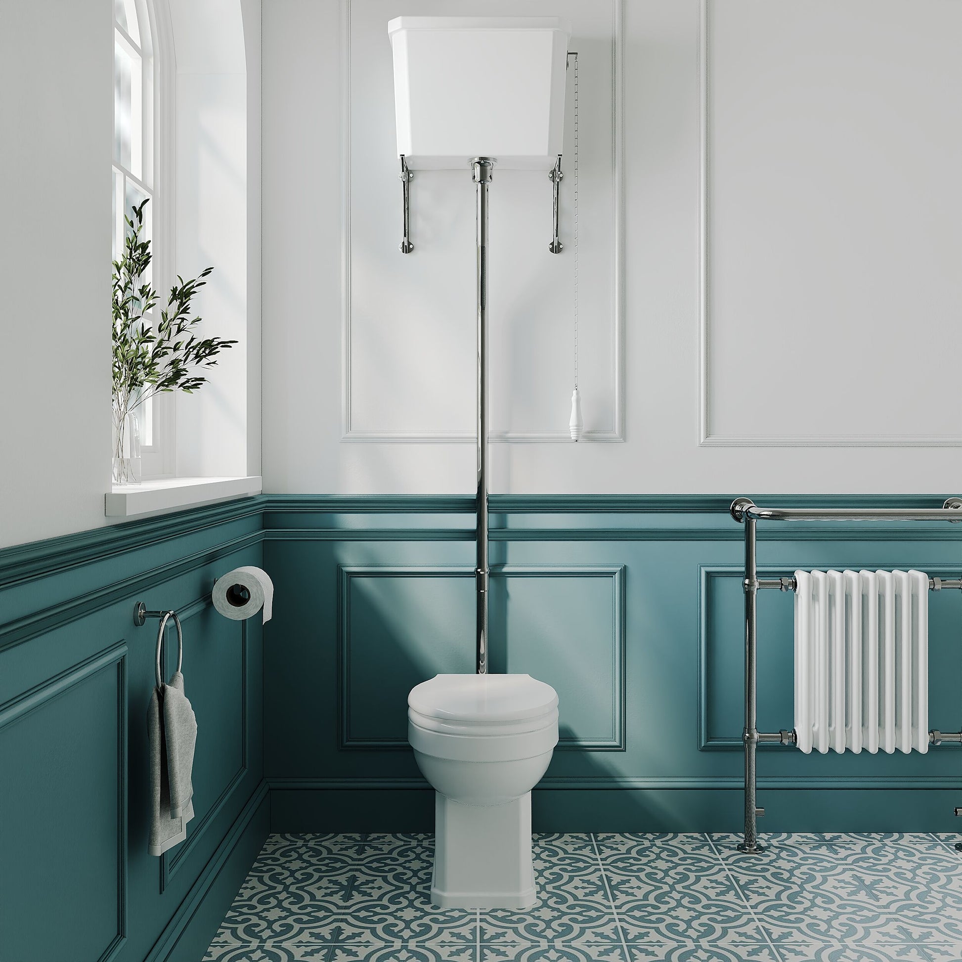 [BCKI010] Madeley Traditional Comfort Height Toilet with High Level Cistern, Flush Pipe Kit and Soft Close Toilet Seat - Lifestyle 1