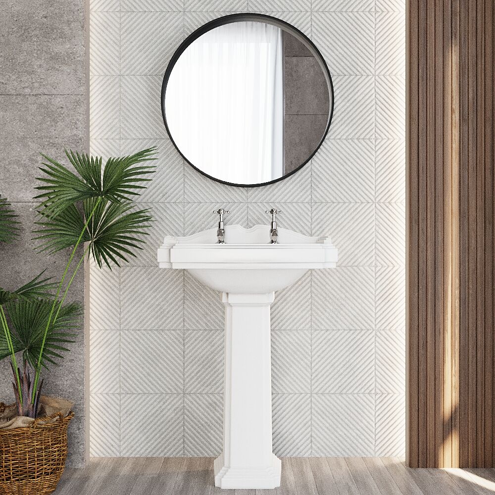 [BCLG004] Whitgreave Traditional 2 Tap Hole Basin and Full Pedestal, 915 x 470 x 590mm - Lifestyle 1
