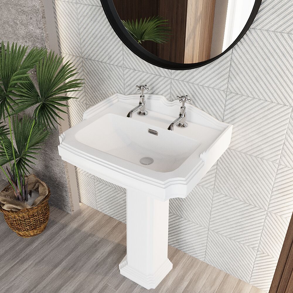 [BCLG004] Whitgreave Traditional 2 Tap Hole Basin and Full Pedestal, 915 x 470 x 590mm - Lifestyle 2