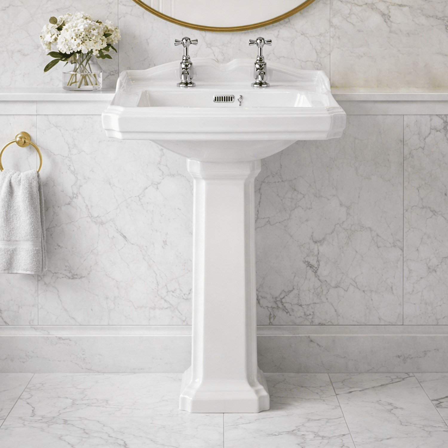 [BCLG004] Whitgreave Traditional 2 Tap Hole Basin and Full Pedestal, 915 x 470 x 590mm - Silo