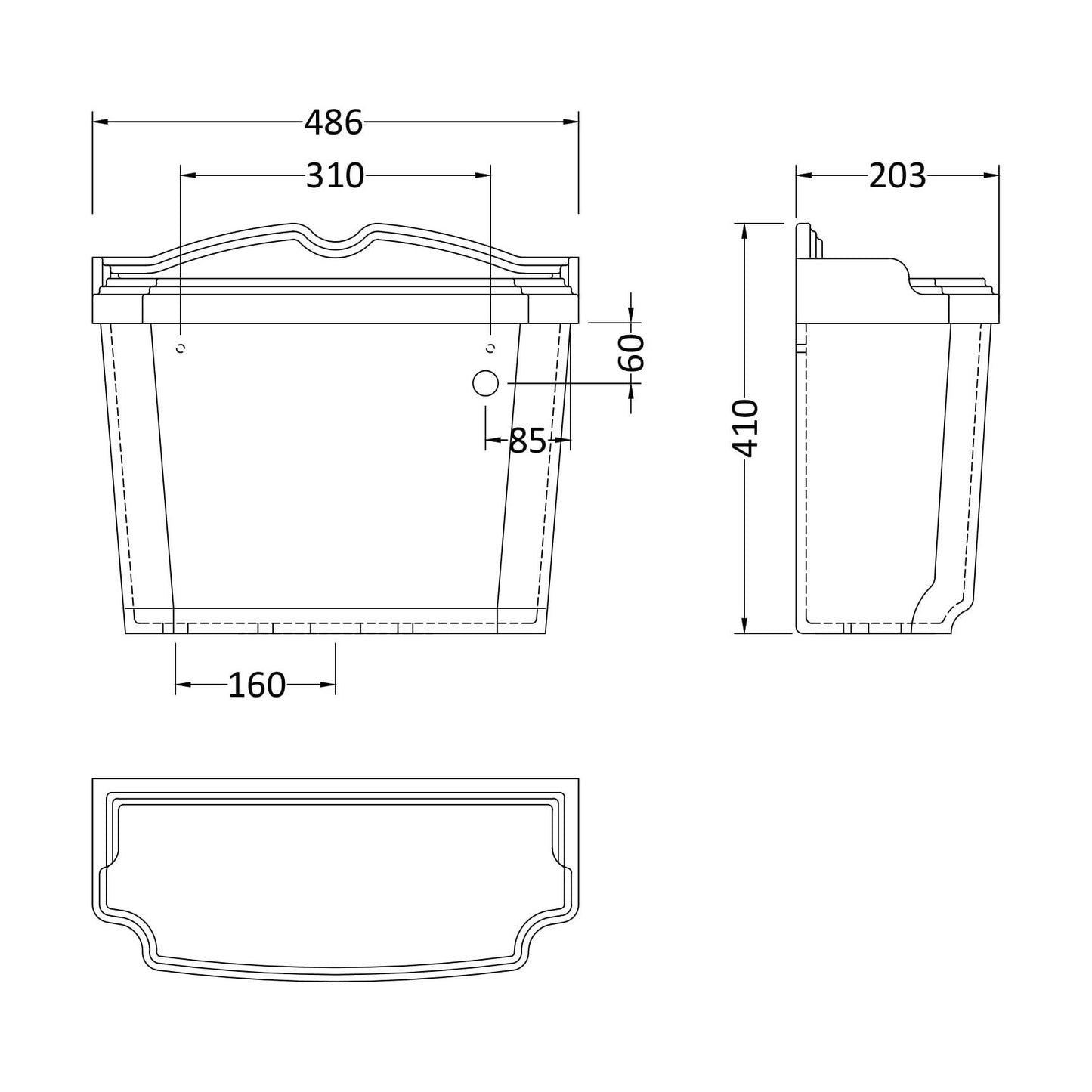 [BCLG401] Cistern Inc Chrome Handle - Technical Drawing