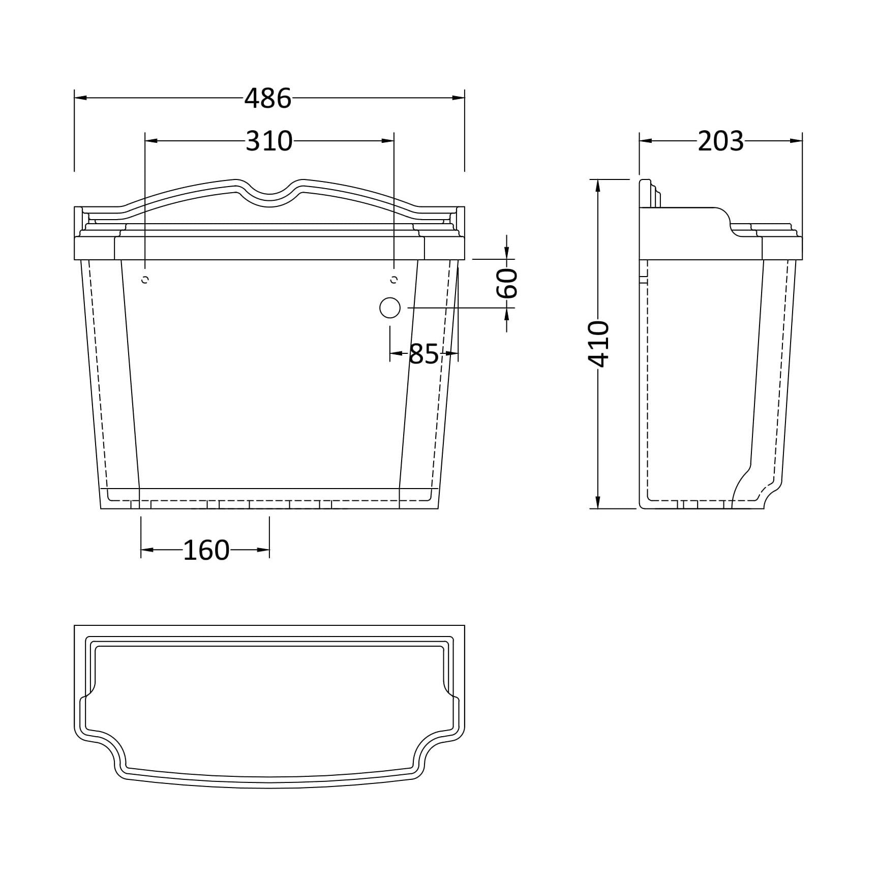 [BCLG401] Cistern Inc Chrome Handle - Technical Drawing