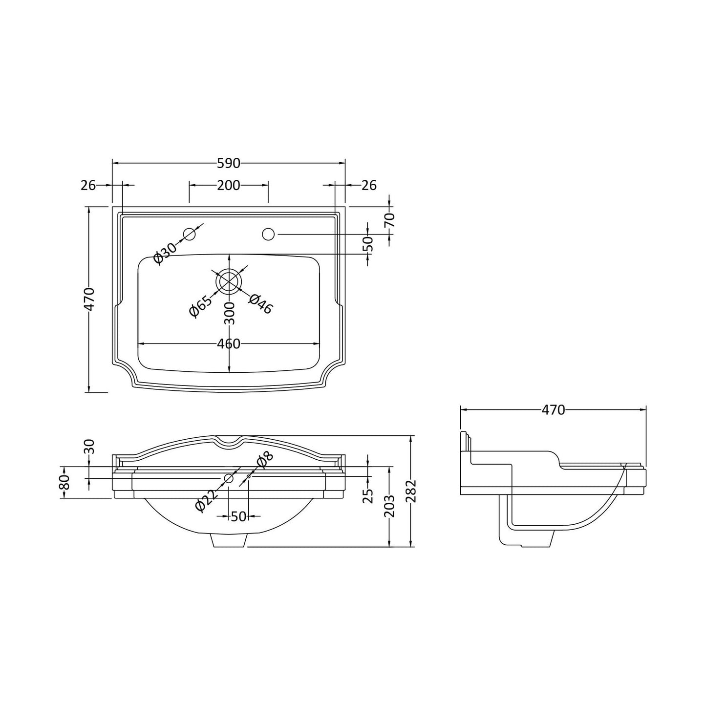 [BCLG422] Large Basin 2TH - Technical Drawing
