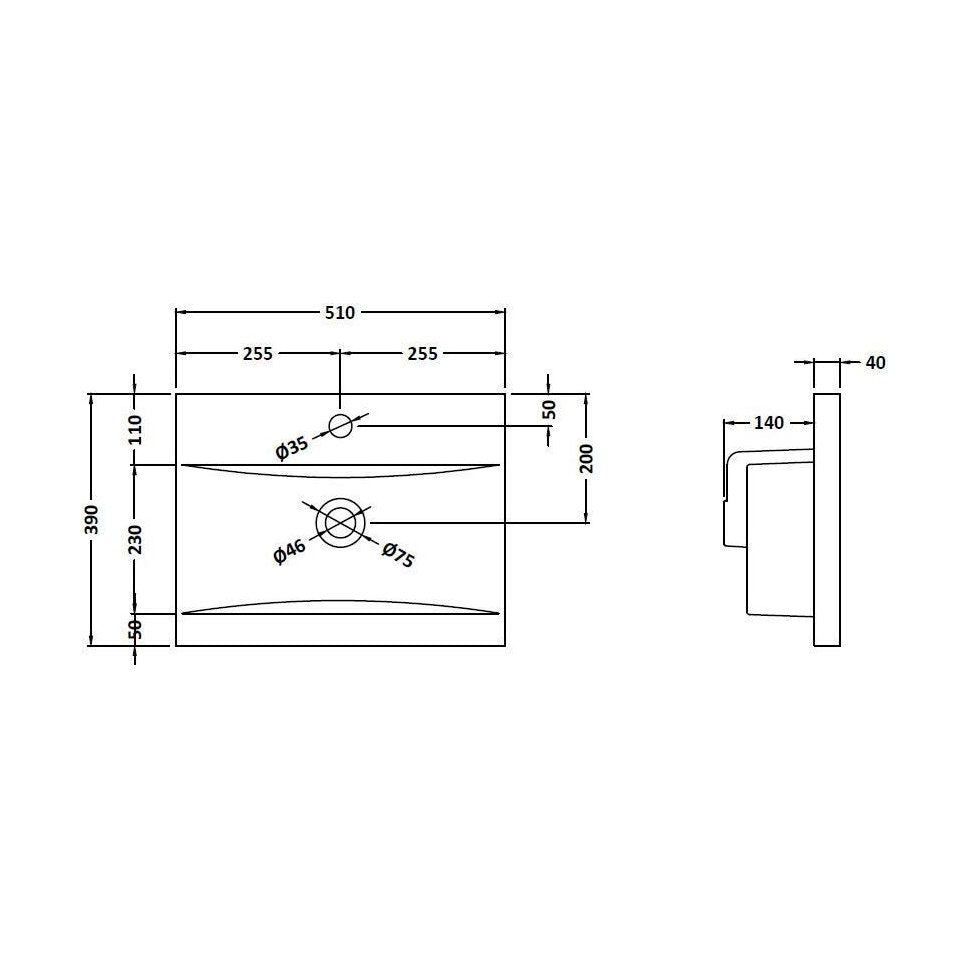 [BCMB012] 500 Mid-Edged Basin 1 Th - Technical Drawing