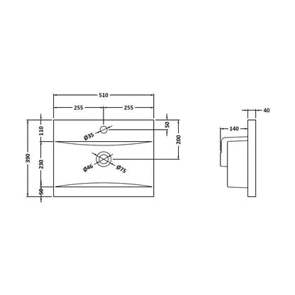 [BCMB012] 500 Mid-Edged Basin 1 Th - Technical Drawing