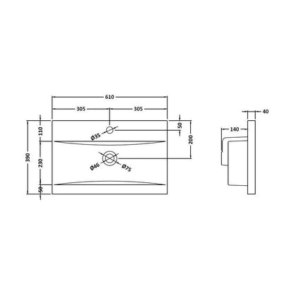 [BCMB013] 600 Mid-Edged Basin 1 Th - Technical Drawing
