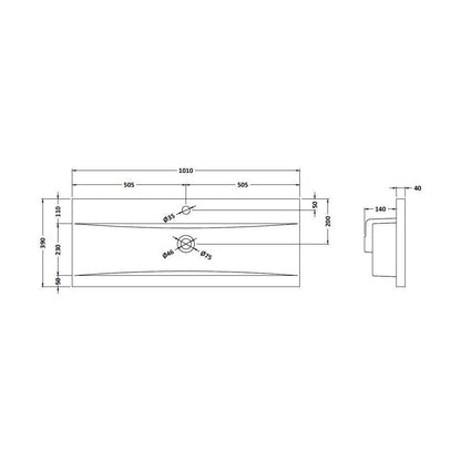 [BCMB017] 1000 Mid Edged Basin 1 Th - Technical Drawing