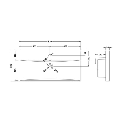[BCMB035] 800 Thin Edged Basin 1TH - Technical Drawing