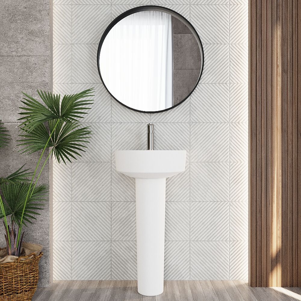 [BCMI002] Balterley Hopwas Ceramic D Shape Basin & Full Pedestal - 420 or 520mm Basin - Lifestyle 1