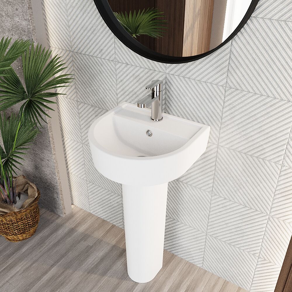 [BCMI002] Balterley Hopwas Ceramic D Shape Basin & Full Pedestal - 420 or 520mm Basin - Lifestyle 2