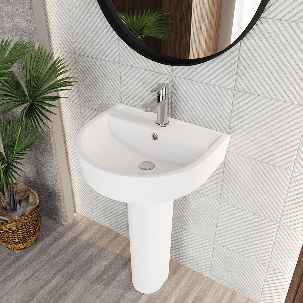 [BCMI003] Balterley Hopwas Ceramic D Shape Basin & Full Pedestal - 420 or 520mm Basin - Lifestyle 2