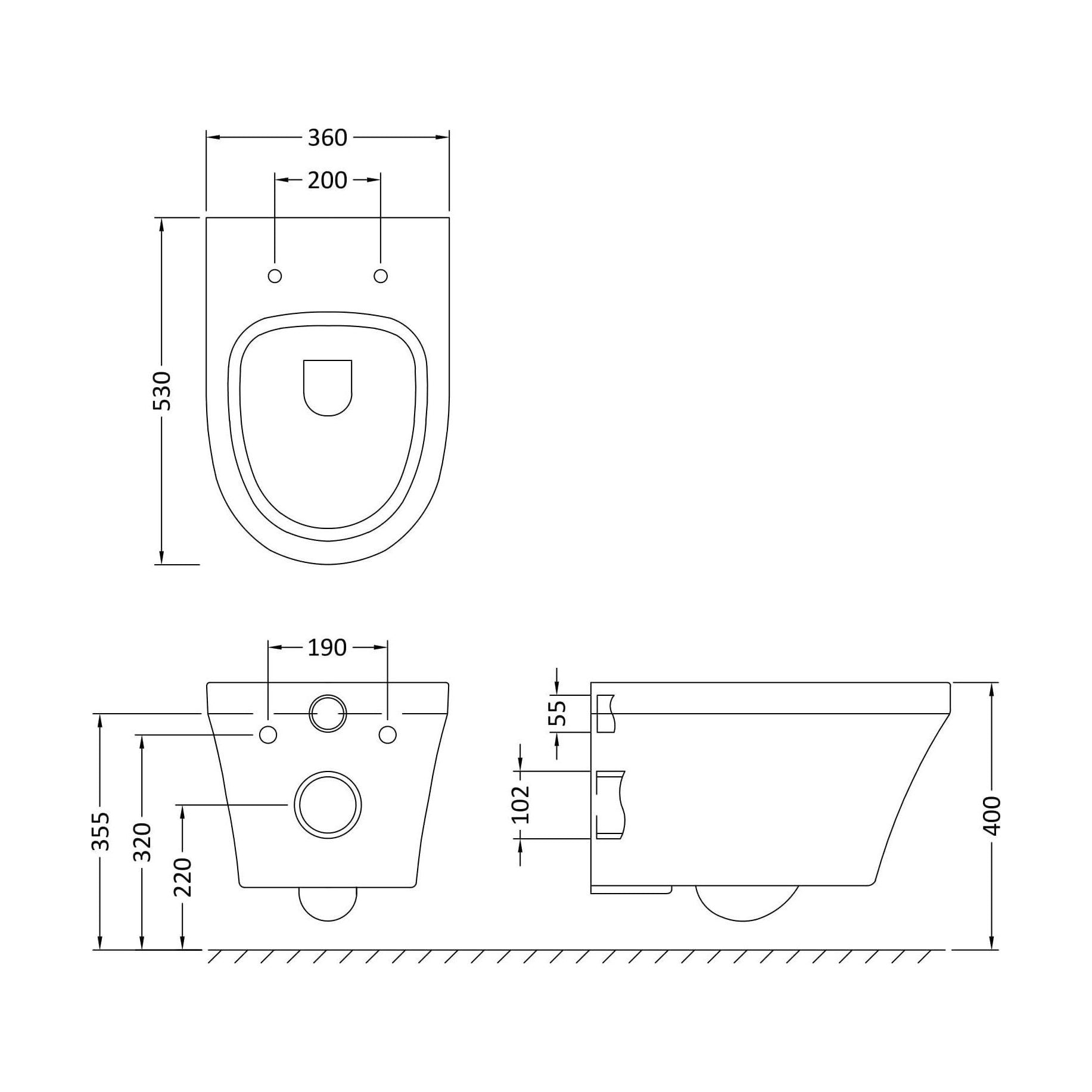 [BCMI600C] Wall Hung Pan - Technical Drawing
