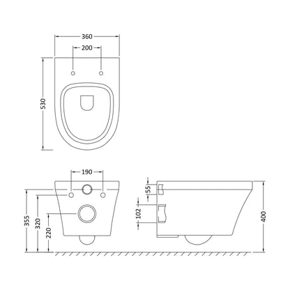 [BCMI600C] Wall Hung Pan - Technical Drawing